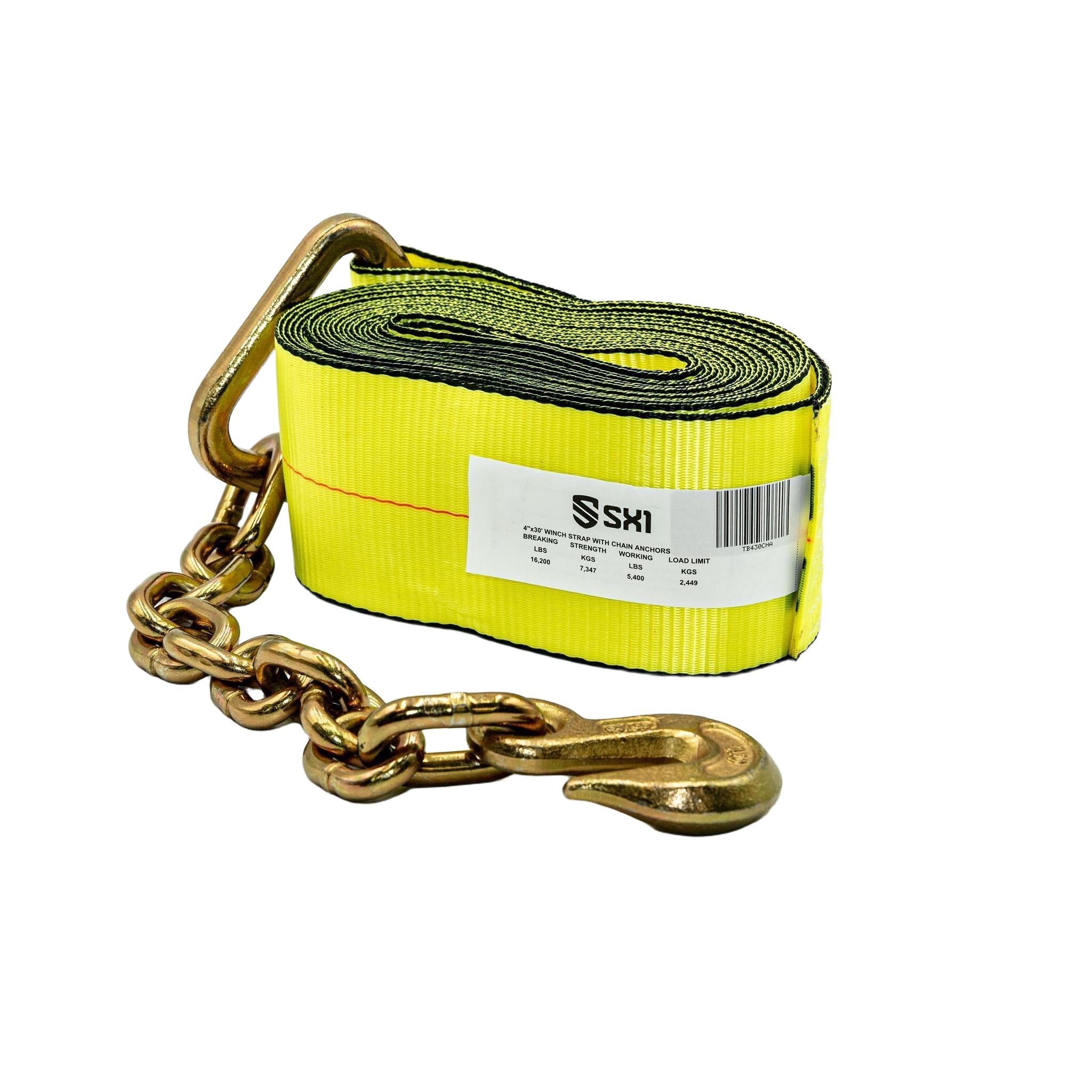 4 in Winch Strap With Chain Anchor