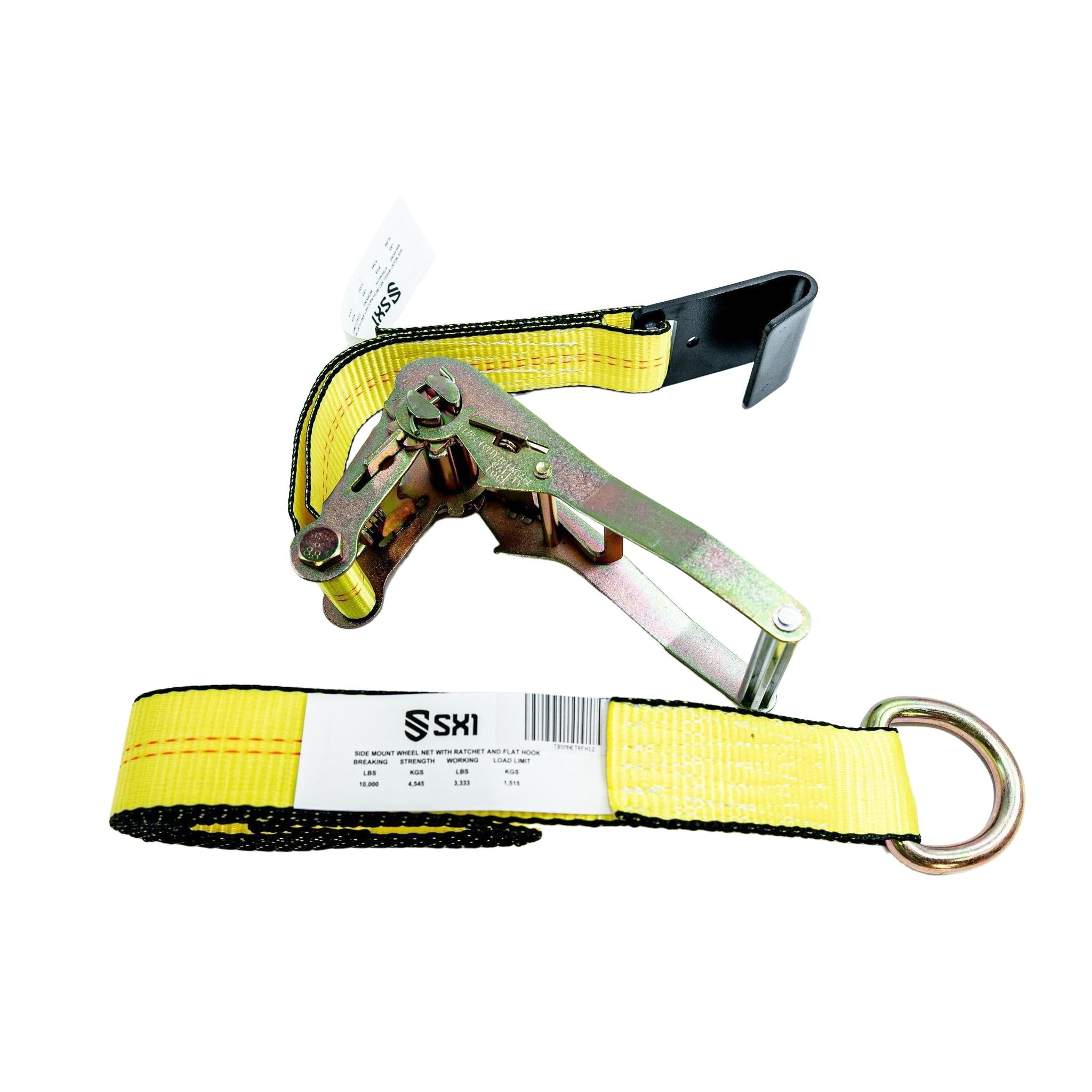 Side Mount Wheel Net with Ratchet and Flat Hook
