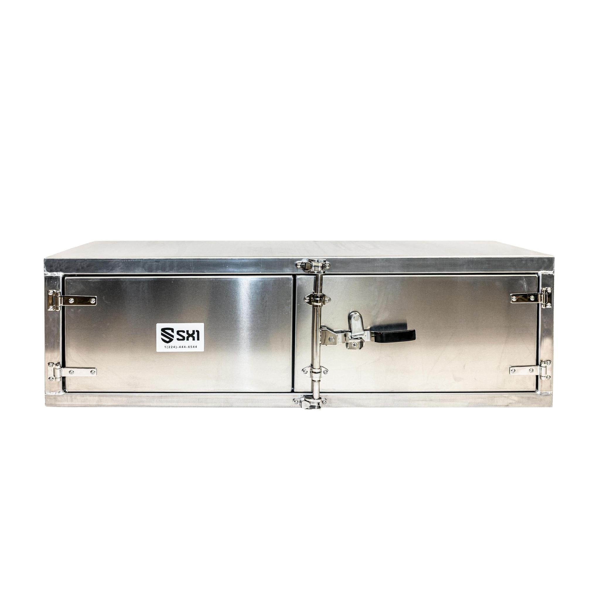 Trailer Tool Box – Aluminum Mirror Finish, Double Barn Doors with Paddle Lock
