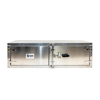 Trailer Tool Box – Aluminum Mirror Finish, Double Barn Doors with Paddle Lock