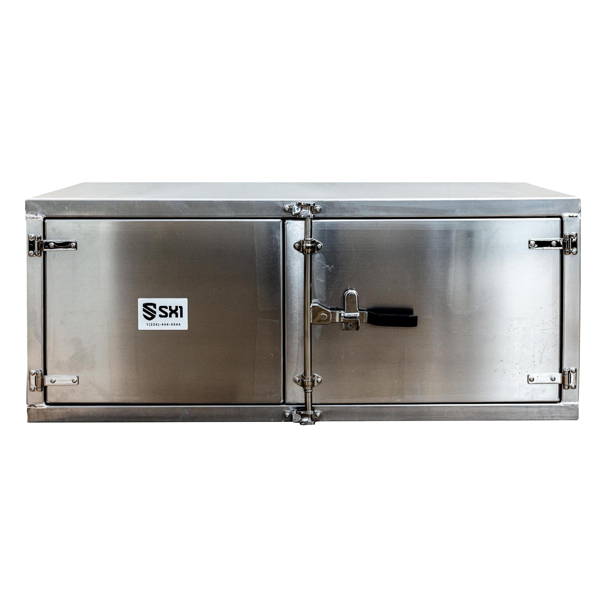 Trailer Tool Box – Aluminum Mirror Finish, Double Barn Doors with Paddle Lock