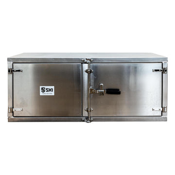 Trailer Tool Box – Aluminum Mirror Finish, Double Barn Doors with Paddle Lock